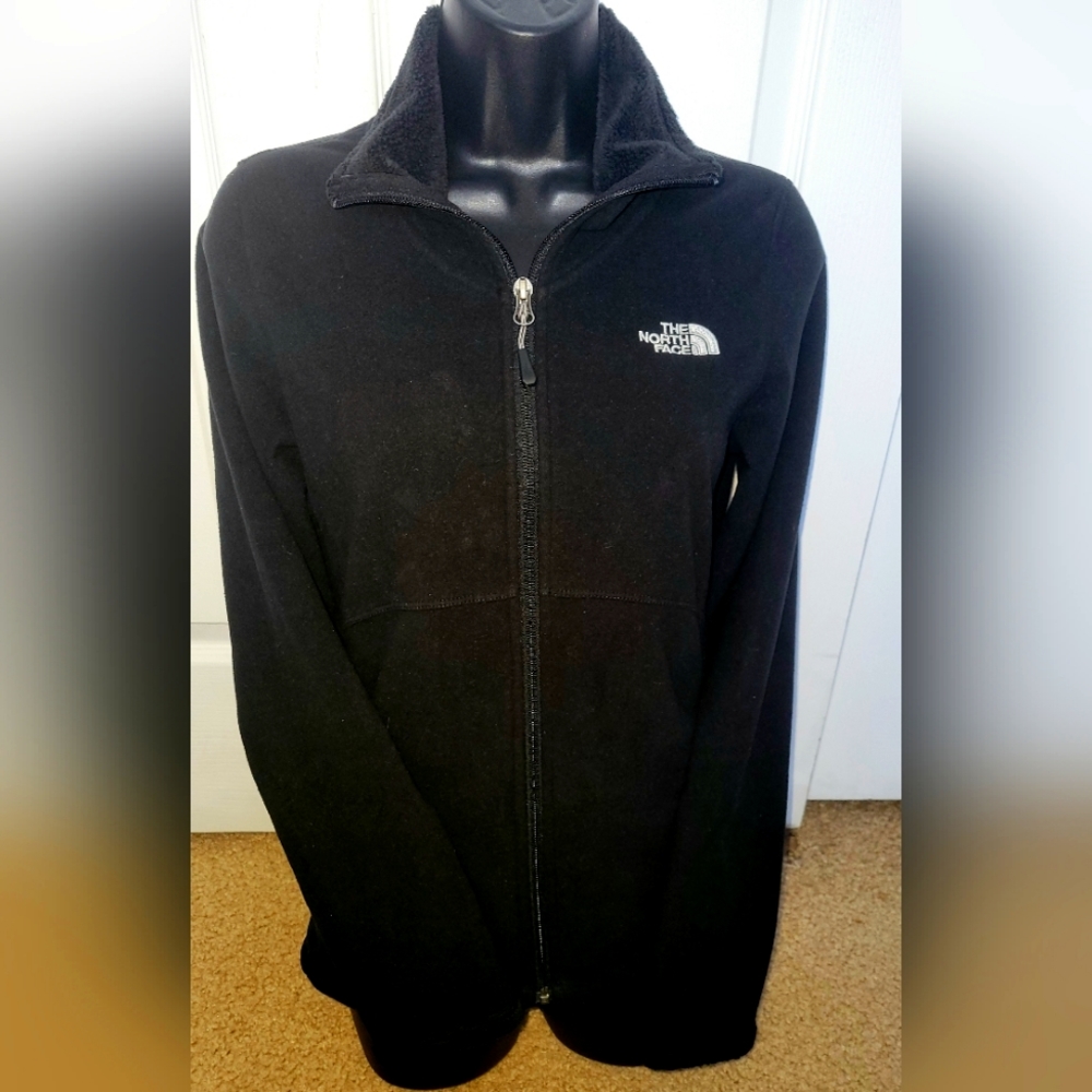 Thr North Face Jacket Womens Black Fleece Zip Fleece Lined Logo Sz Small